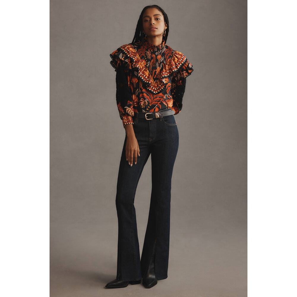 Anthropologie Pilcro Split Front High Rise Slit Dark Wash Bootcut Denim Jeans